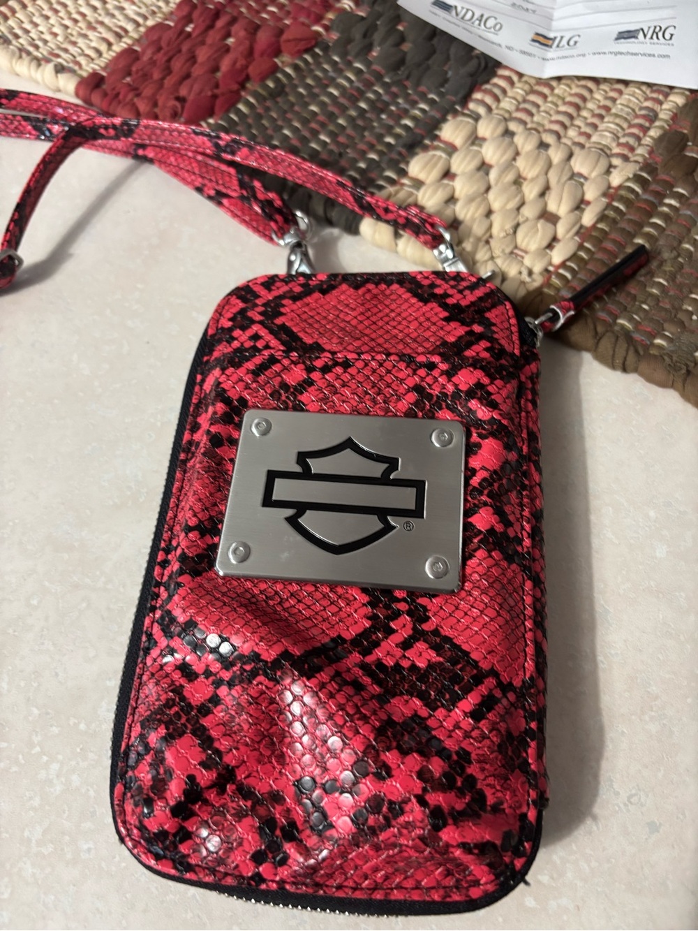 Harley-Davidson Pink and Black Snakeskin Crossbody Wristlet